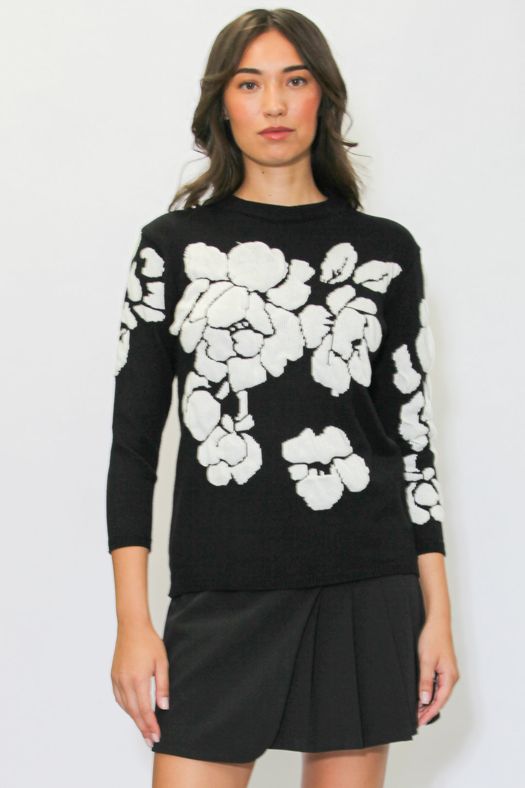 Black White Floral Sweater