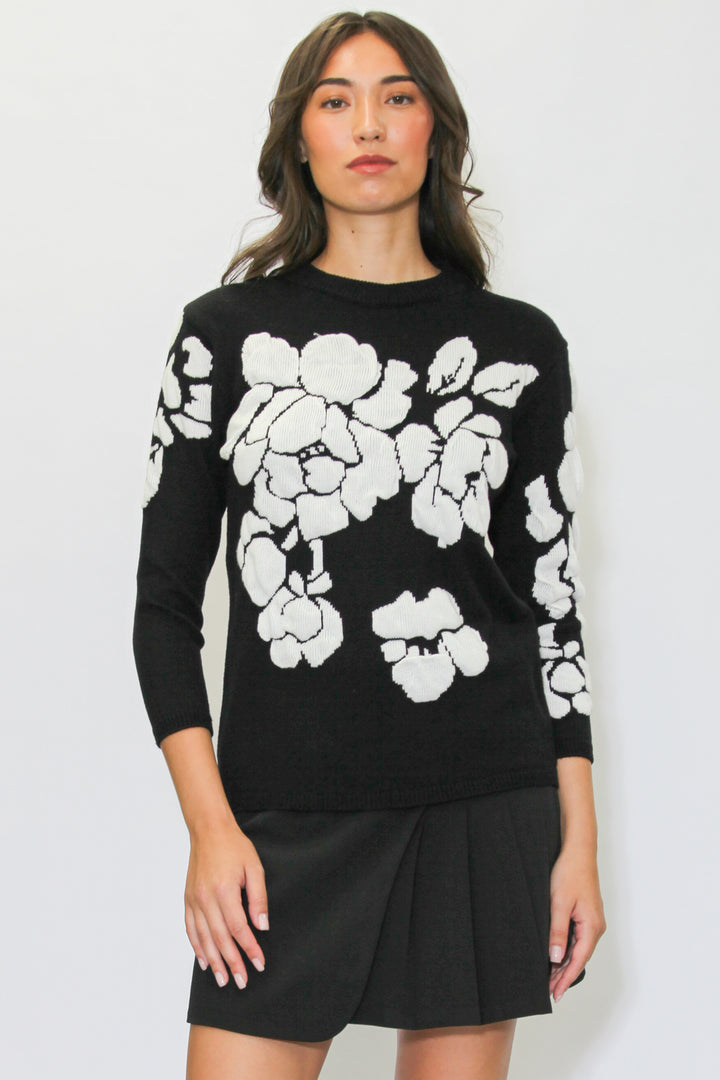 Black White Floral Sweater