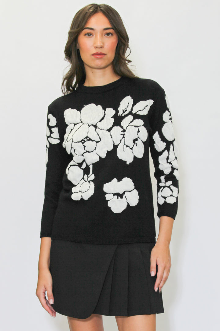 Black White Floral Sweater