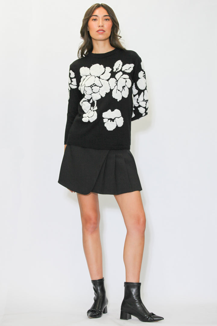 Black White Floral Sweater