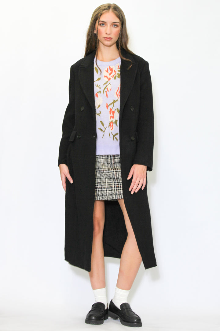 Double-Sided Wool Black Wrap Coat