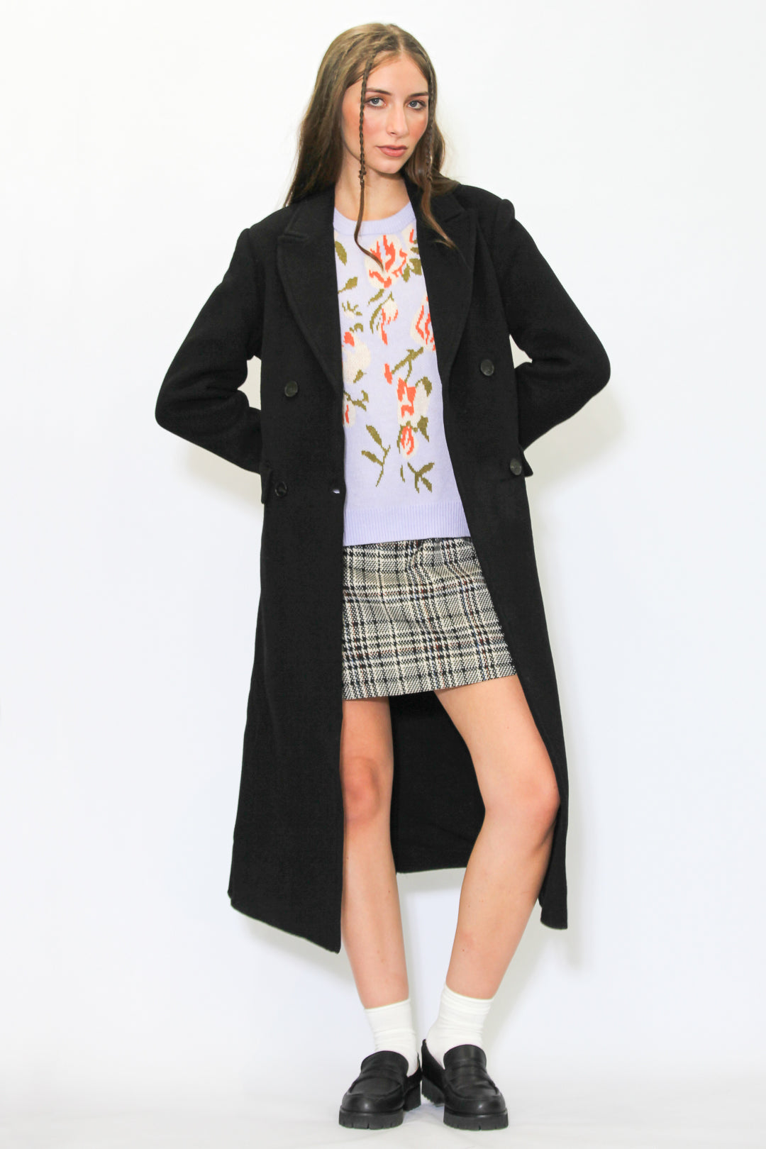 Double-Sided Wool Black Wrap Coat