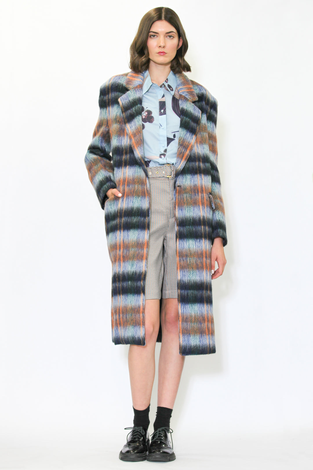 Heavy Wool Blue Plaid Coat