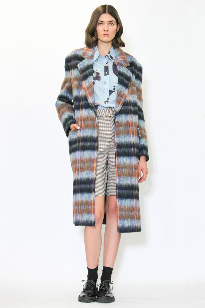 Heavy Wool Blue Plaid Coat