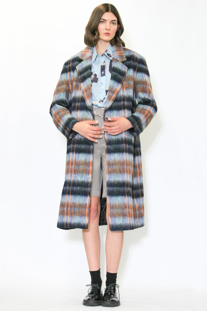 Heavy Wool Blue Plaid Coat