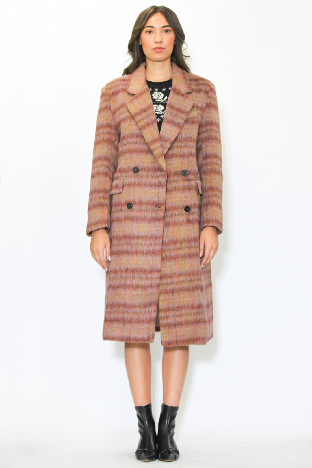 Heavy Wool Blush Red Plaid Coat