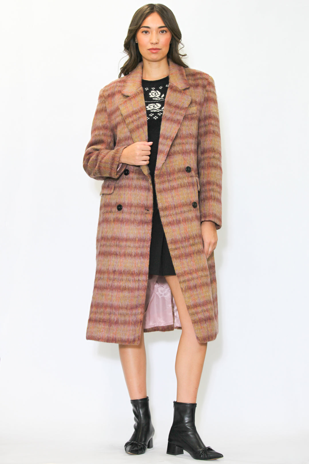 Heavy Wool Blush Red Plaid Coat