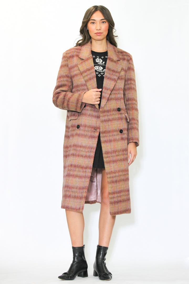 Heavy Wool Blush Red Plaid Coat