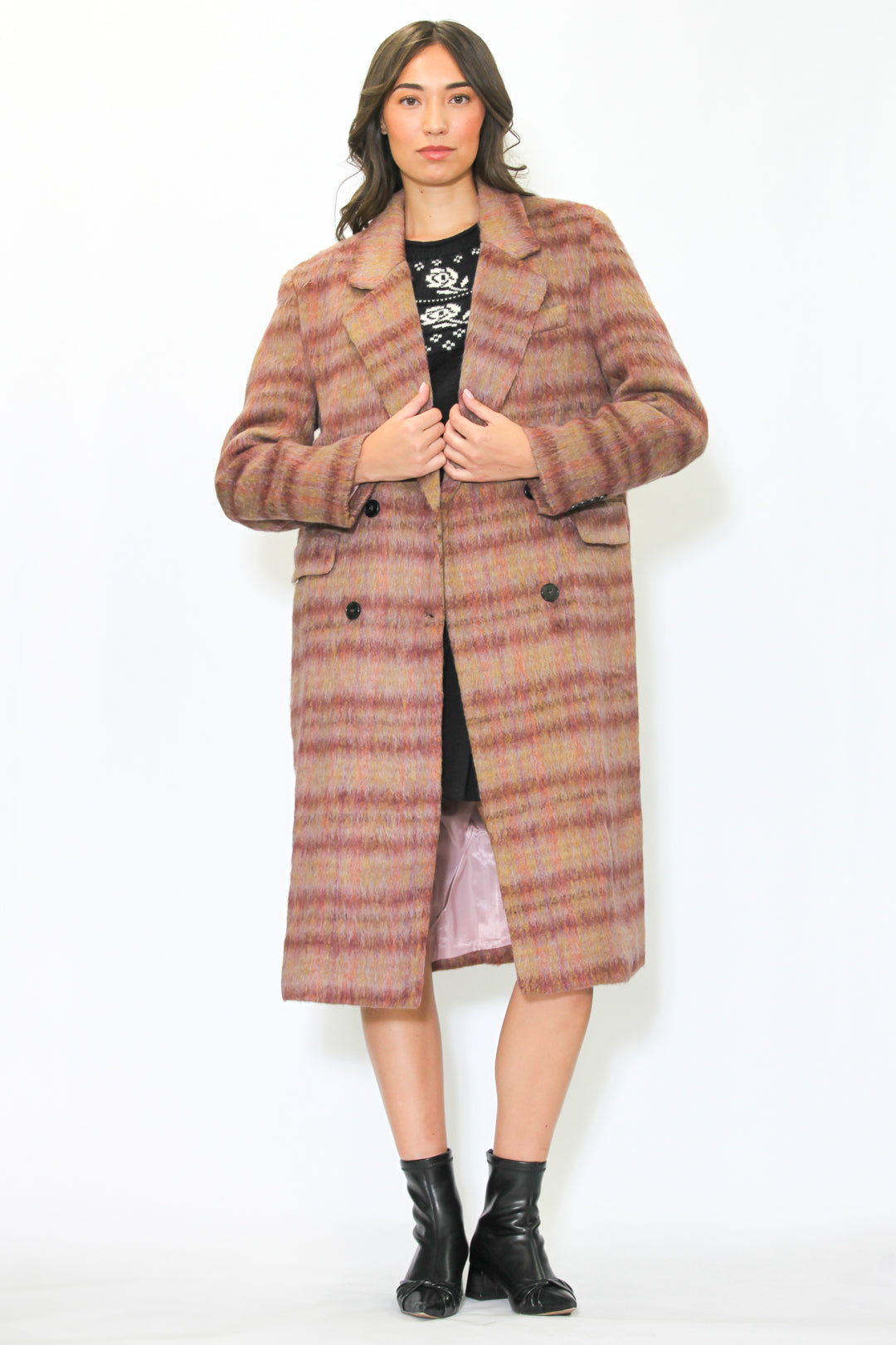 Heavy Wool Blush Red Plaid Coat