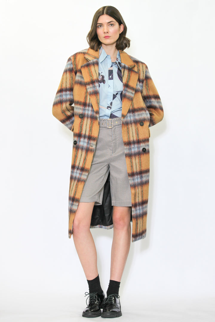 Heavy Wool Camel Plaid Coat