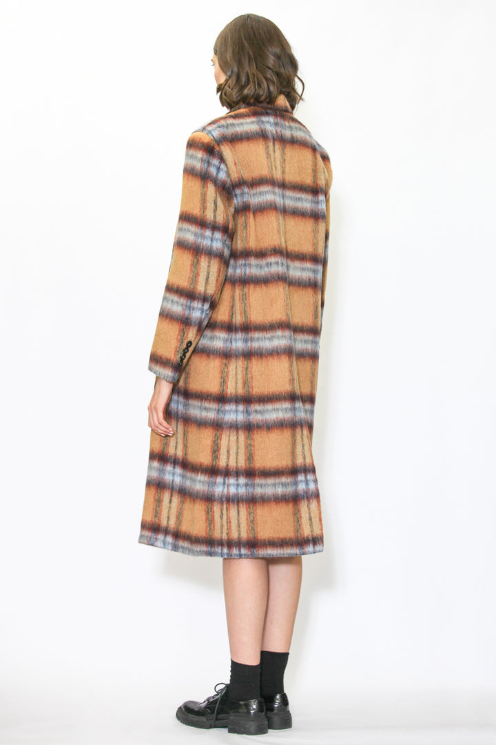 Heavy Wool Camel Plaid Coat