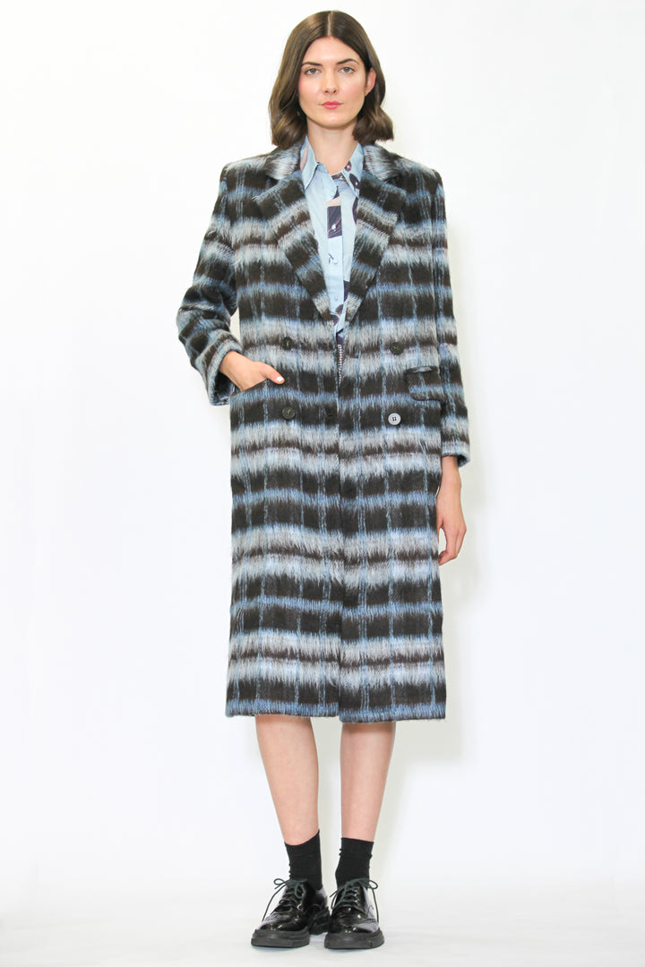 Heavy Wool Navy Black Plaid Coat