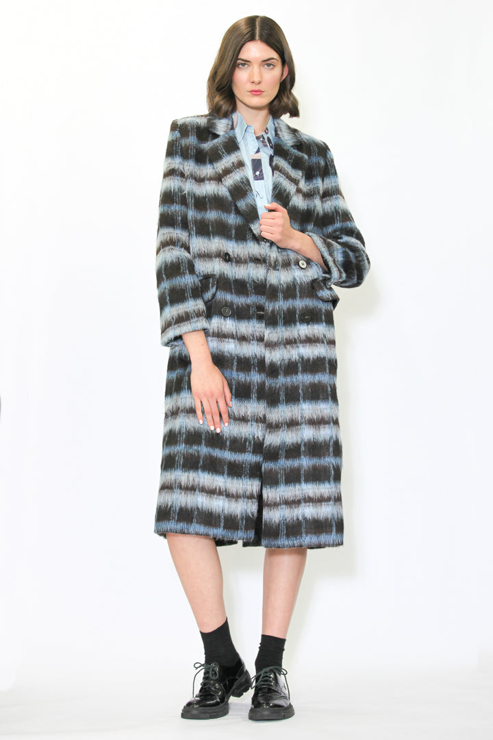 Heavy Wool Navy Black Plaid Coat