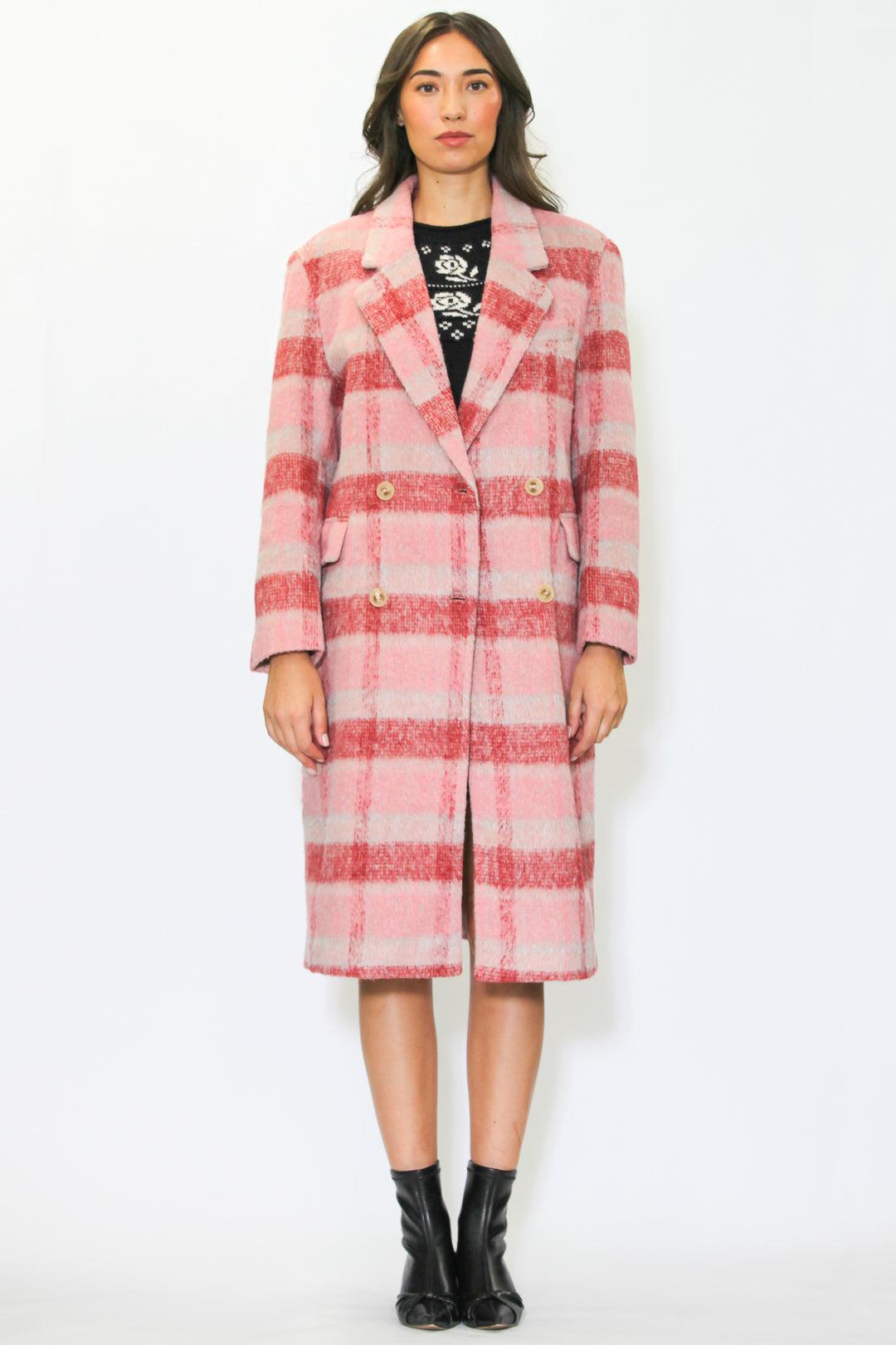 Heavy Wool Pink and White Plaid Coat