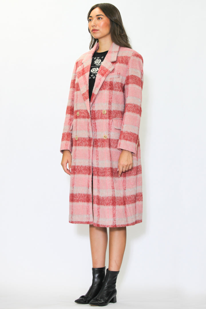 Heavy Wool Pink and White Plaid Coat