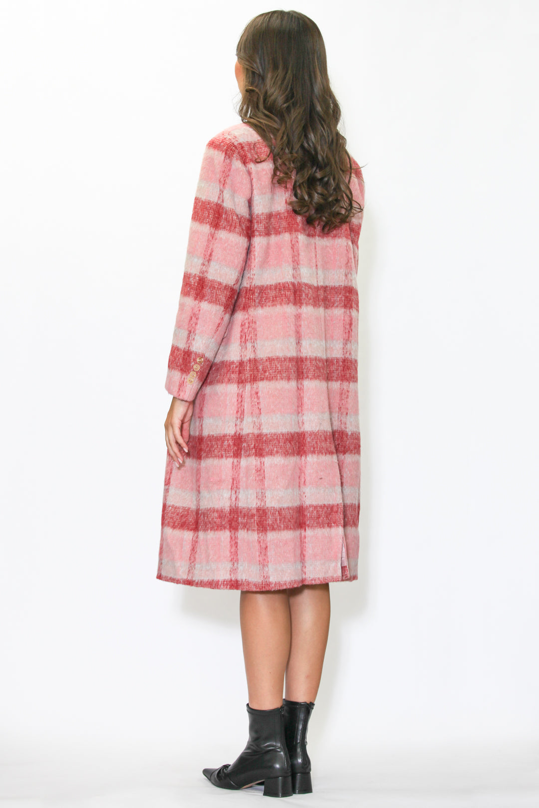 Heavy Wool Pink and White Plaid Coat