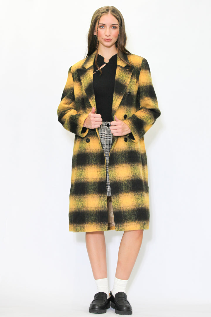 Heavy Wool Yellow Plaid Coat