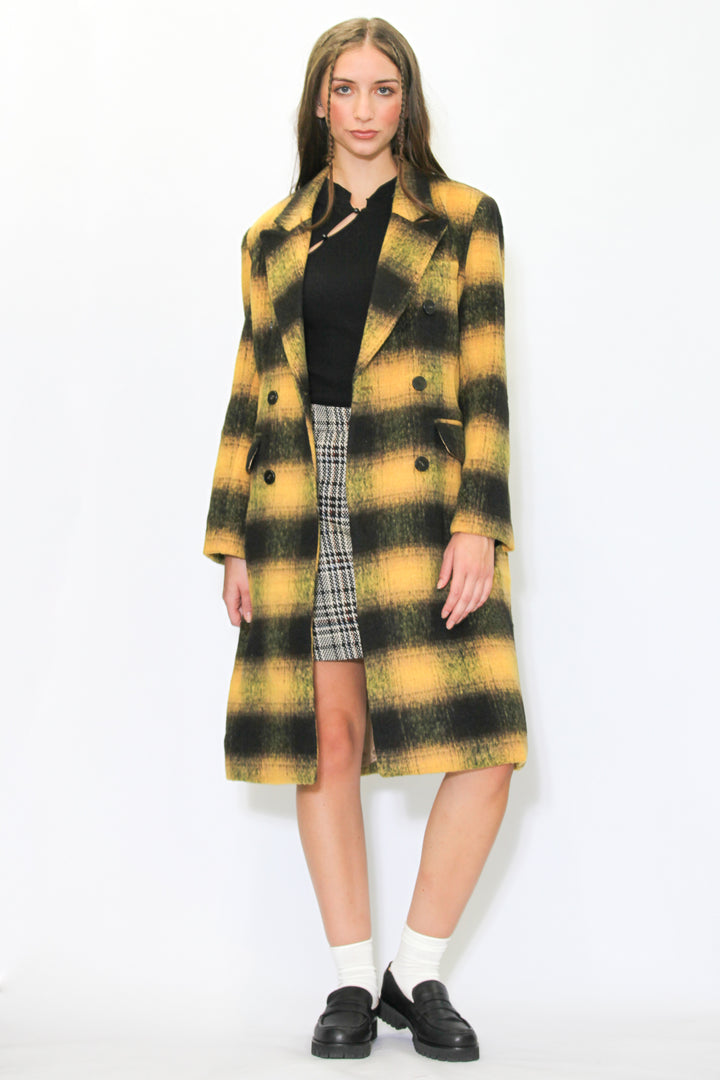 Heavy Wool Yellow Plaid Coat