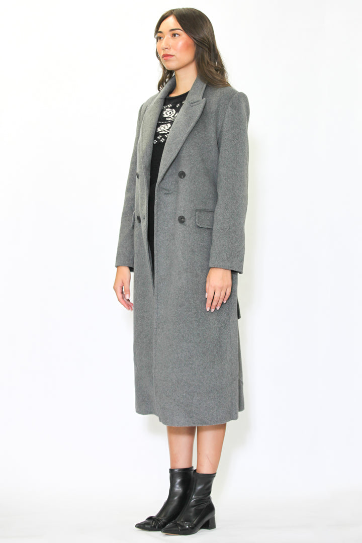 Double-Sided Wool Grey Wrap Coat