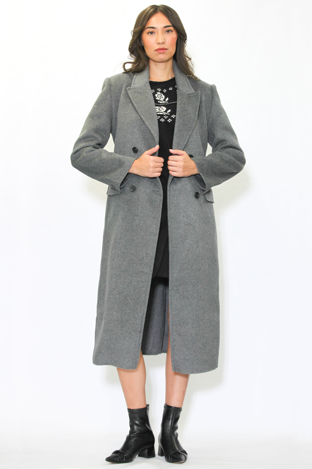 Double-Sided Wool Grey Wrap Coat