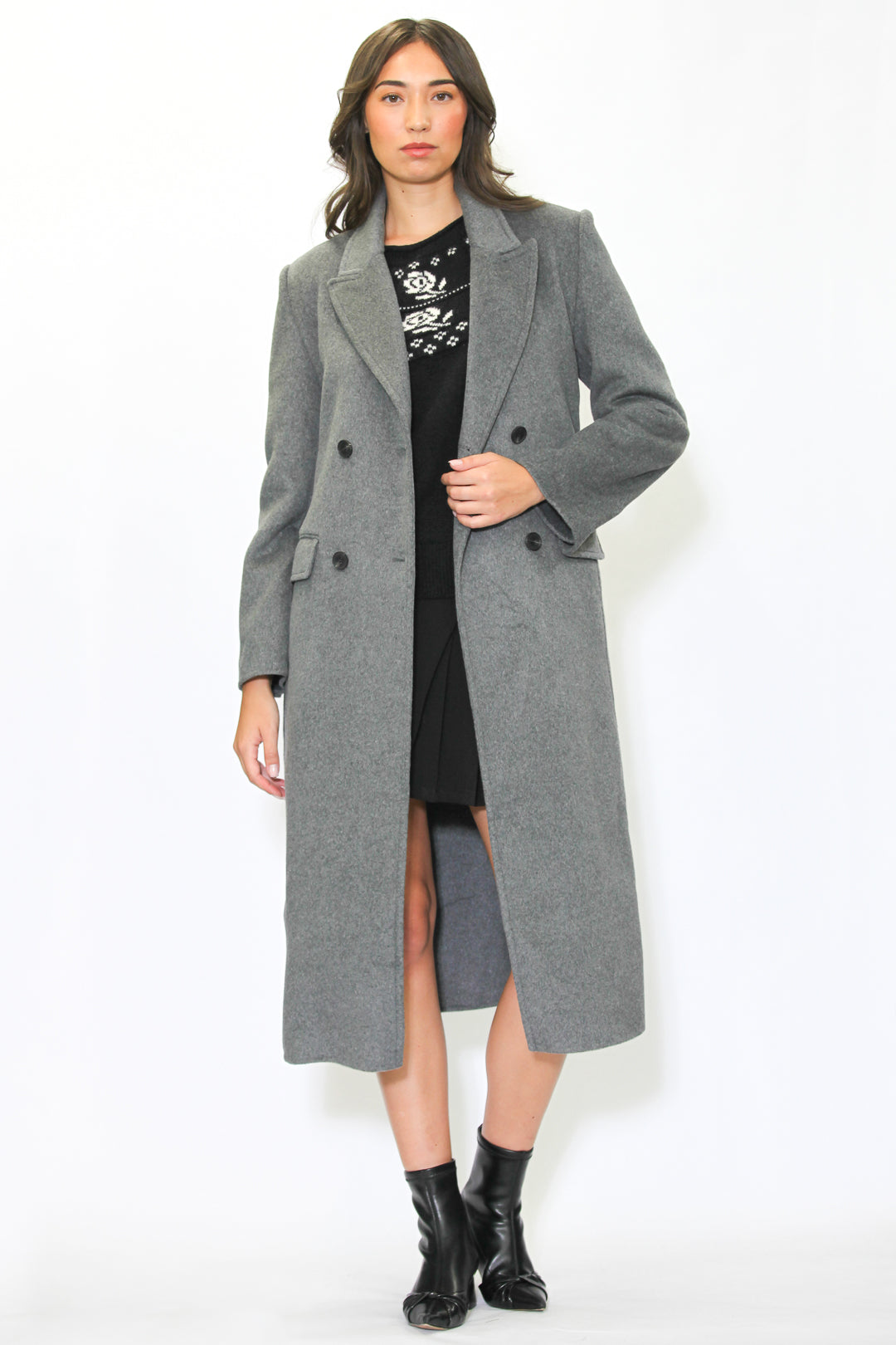 Double-Sided Wool Grey Wrap Coat