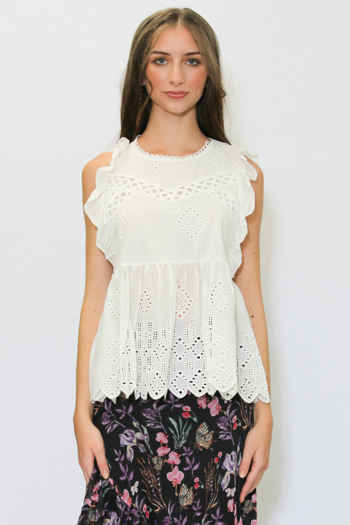 Cotton White Embroidered Top