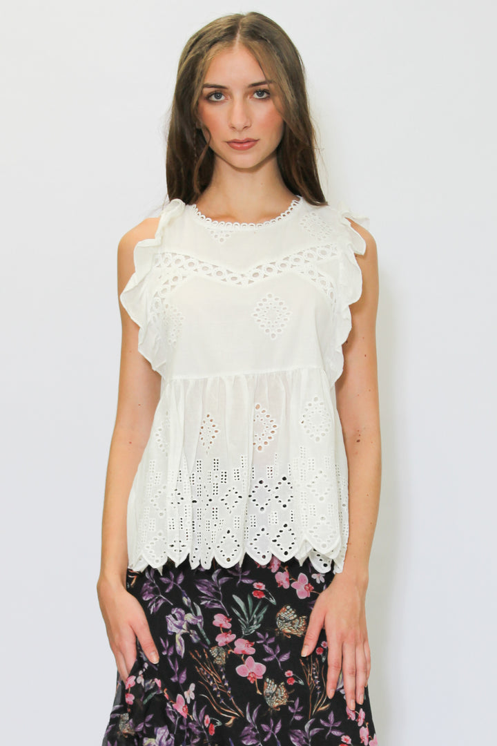 Cotton White Embroidered Top