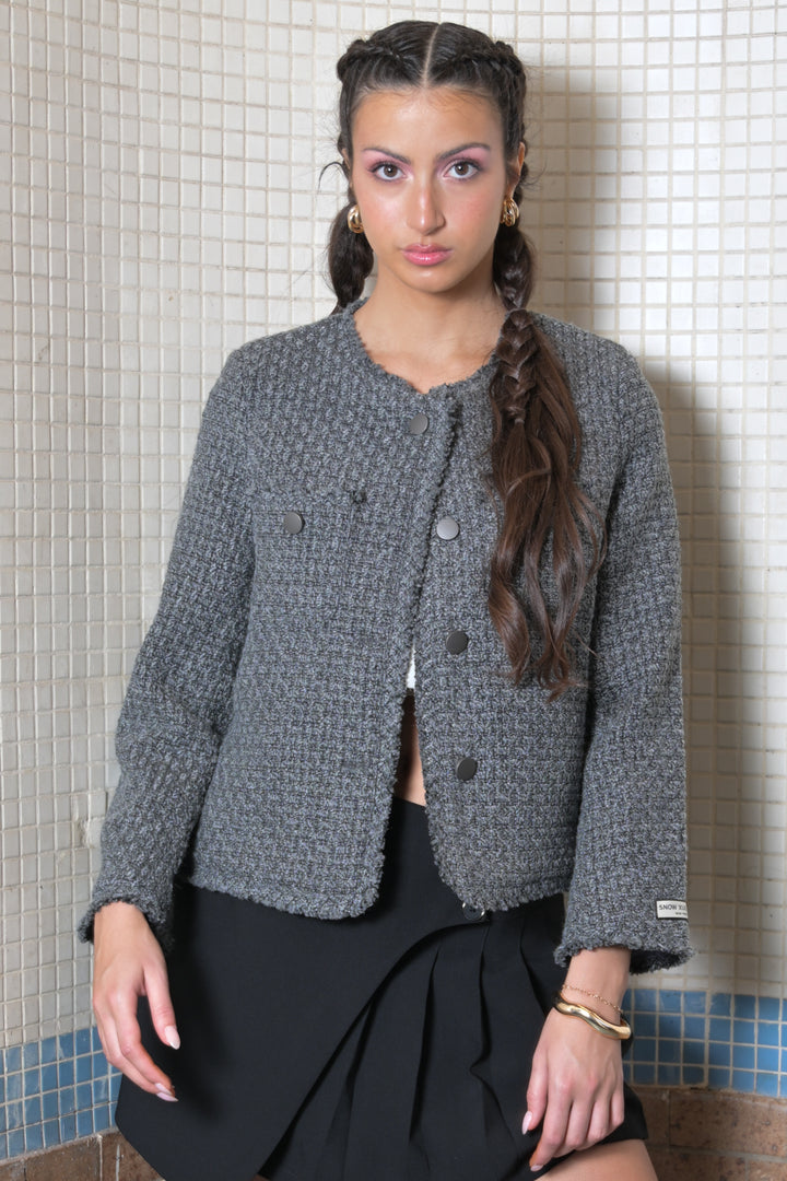 Dark Grey Wool Tweed Blazer