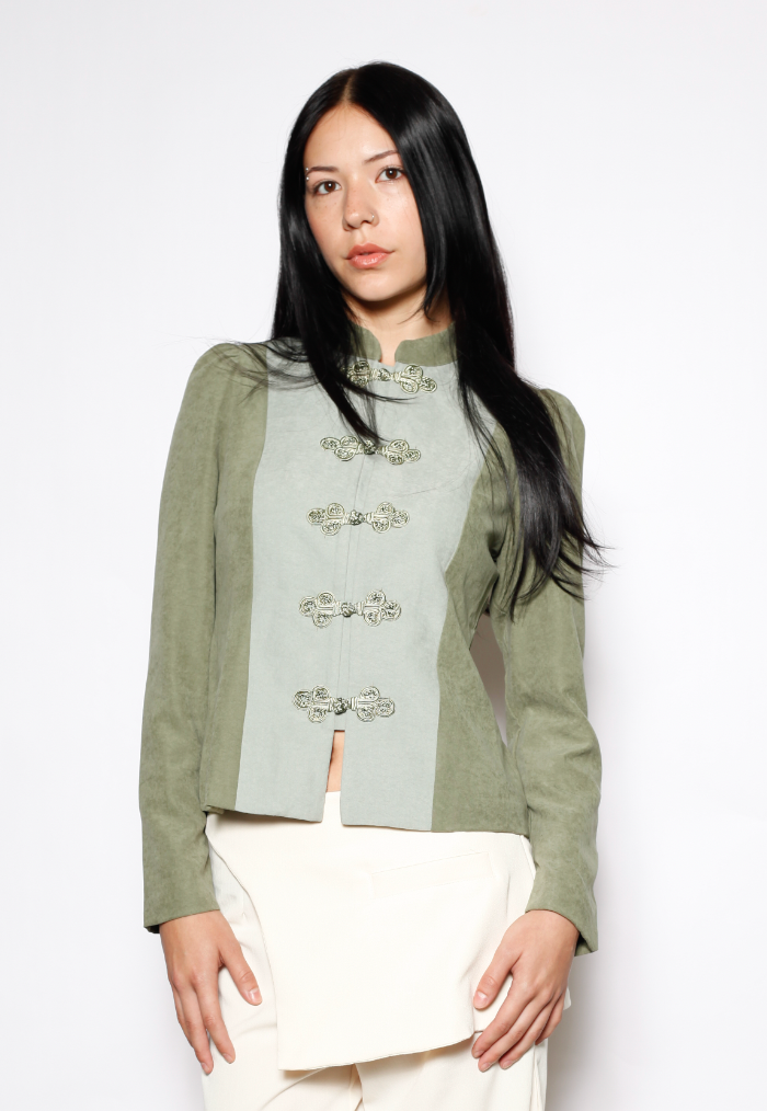 Sage Linen Frog Closure Jacket