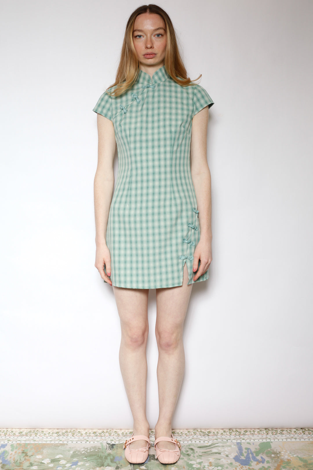 Cotton Poplin Plaid Qipao Dress