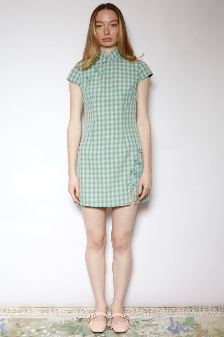 Cotton Poplin Plaid Qipao Dress