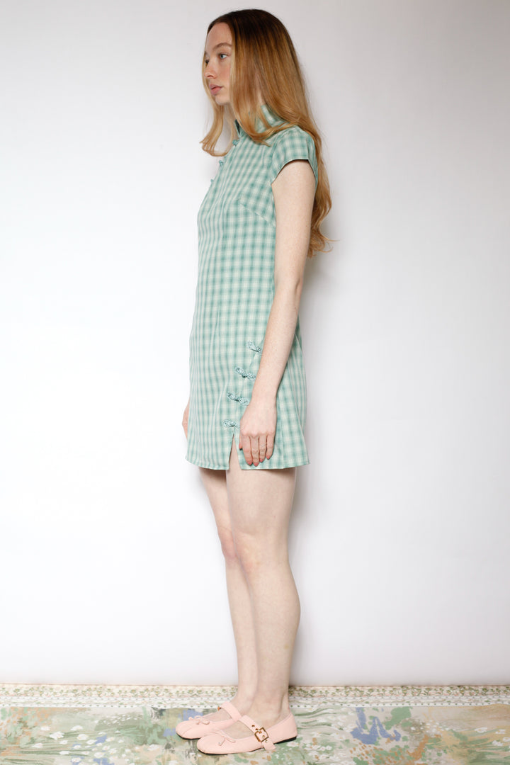Cotton Poplin Plaid Qipao Dress