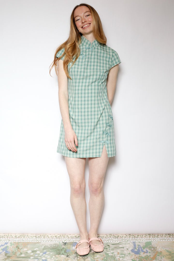 Cotton Poplin Plaid Qipao Dress
