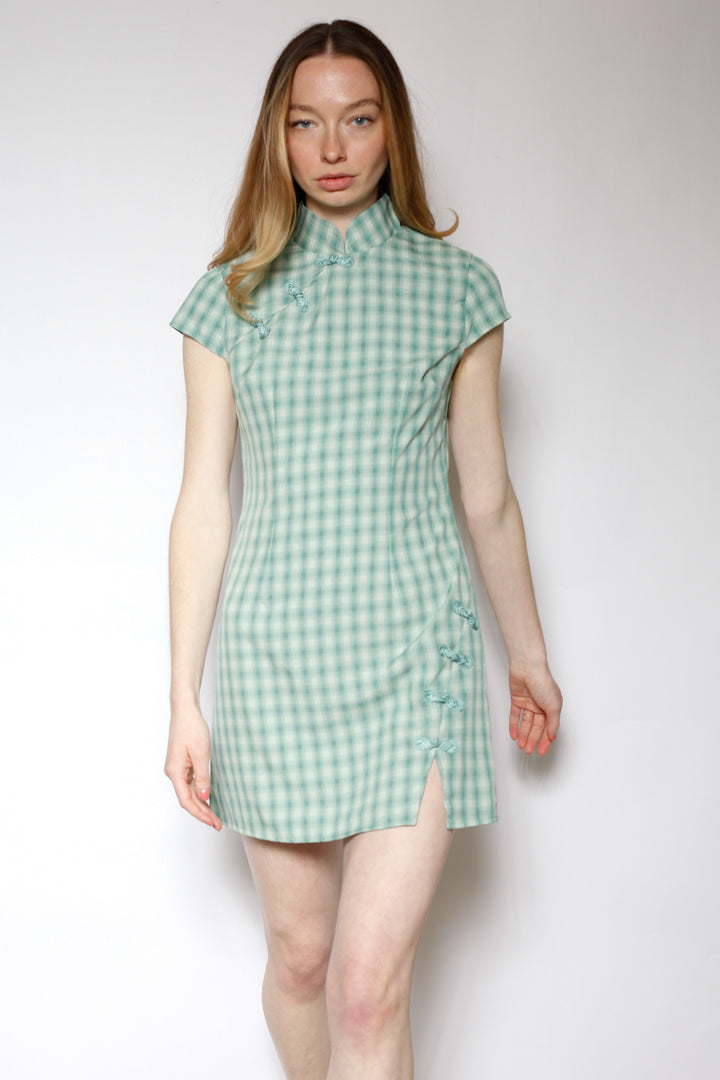 Cotton Poplin Plaid Qipao Dress