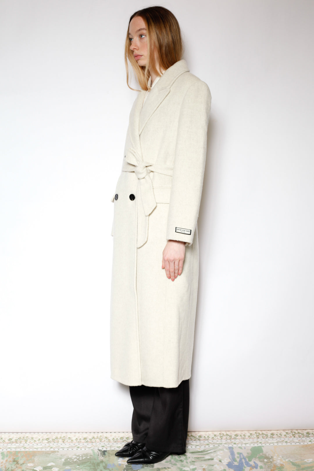 100% Merino Wool White Tailored Belted Coat