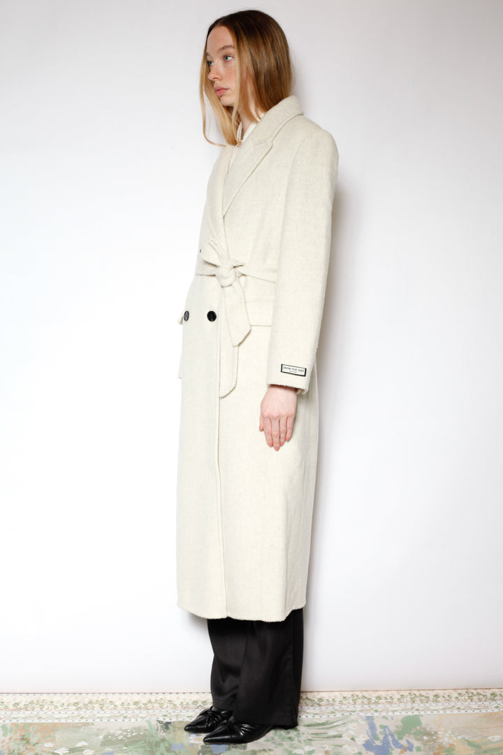 100% Merino Wool White Tailored Belted Coat