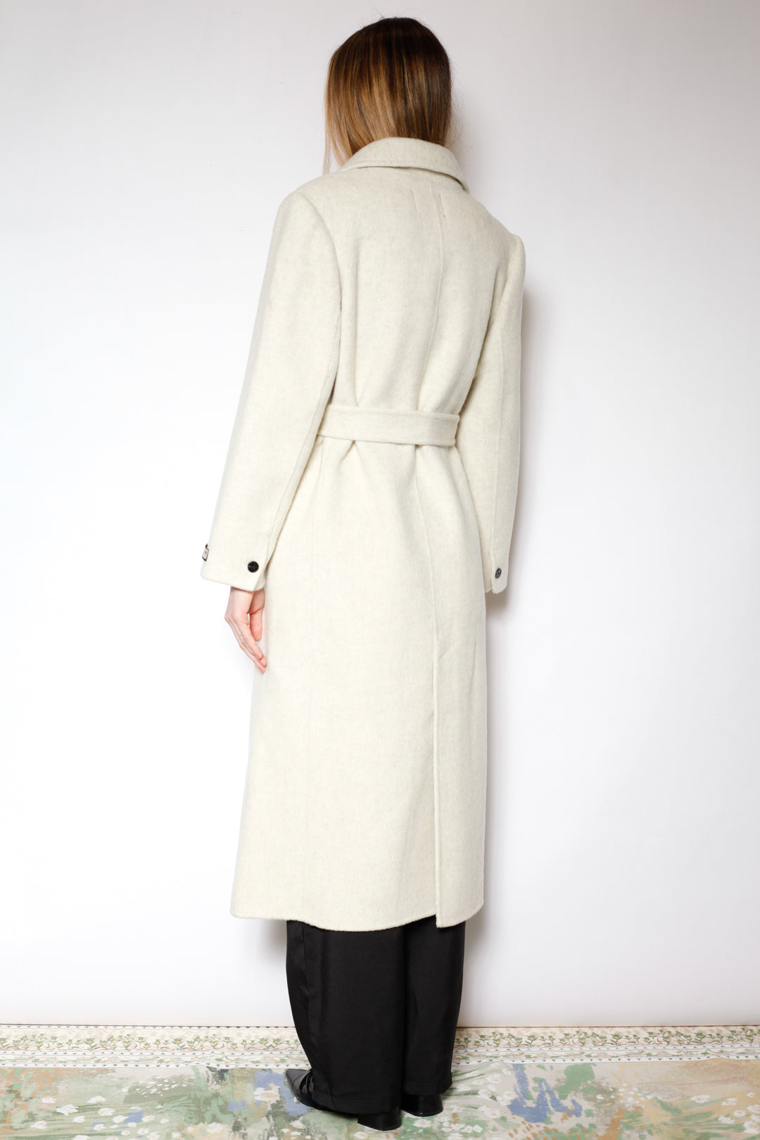 100% Merino Wool White Tailored Belted Coat