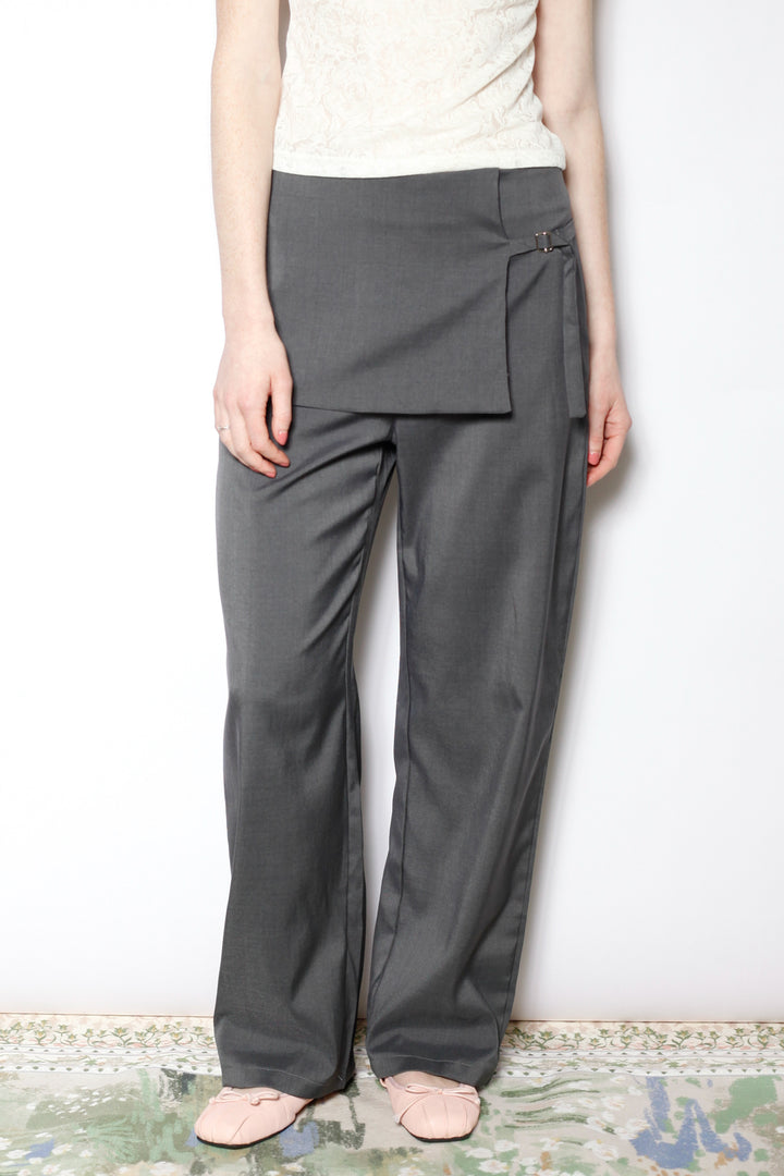 Light Wool Asymmetrical Gray Skirt Pants