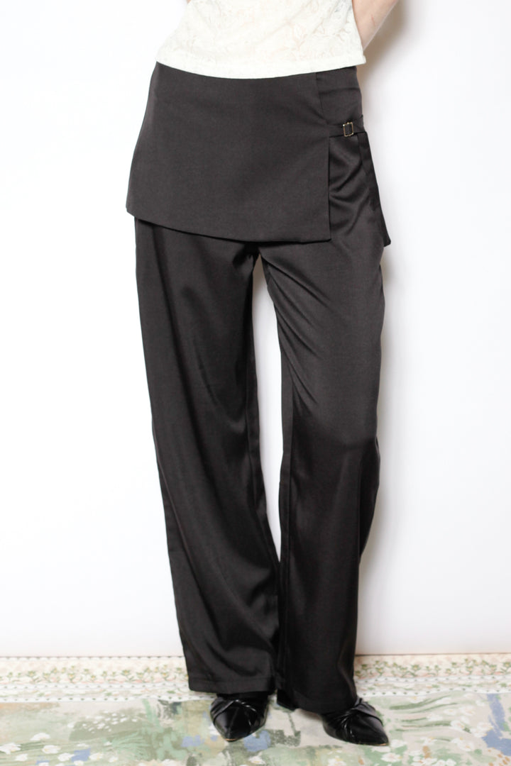 Light Wool Asymmetrical Black Skirt Pants