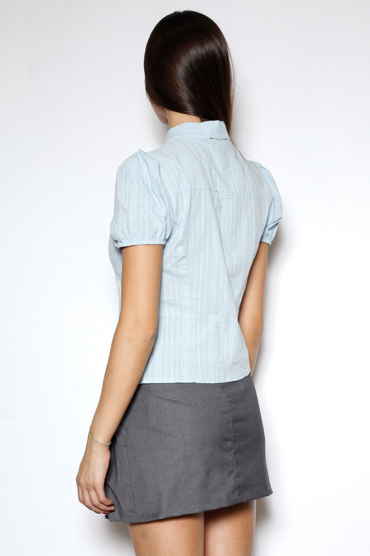 Cotton Baby Blue Tie Neck Top