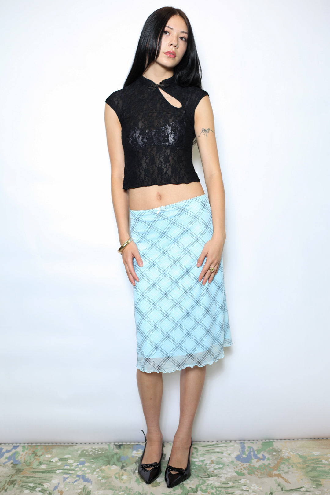 Cotton Lace Black Qipao Crop Top
