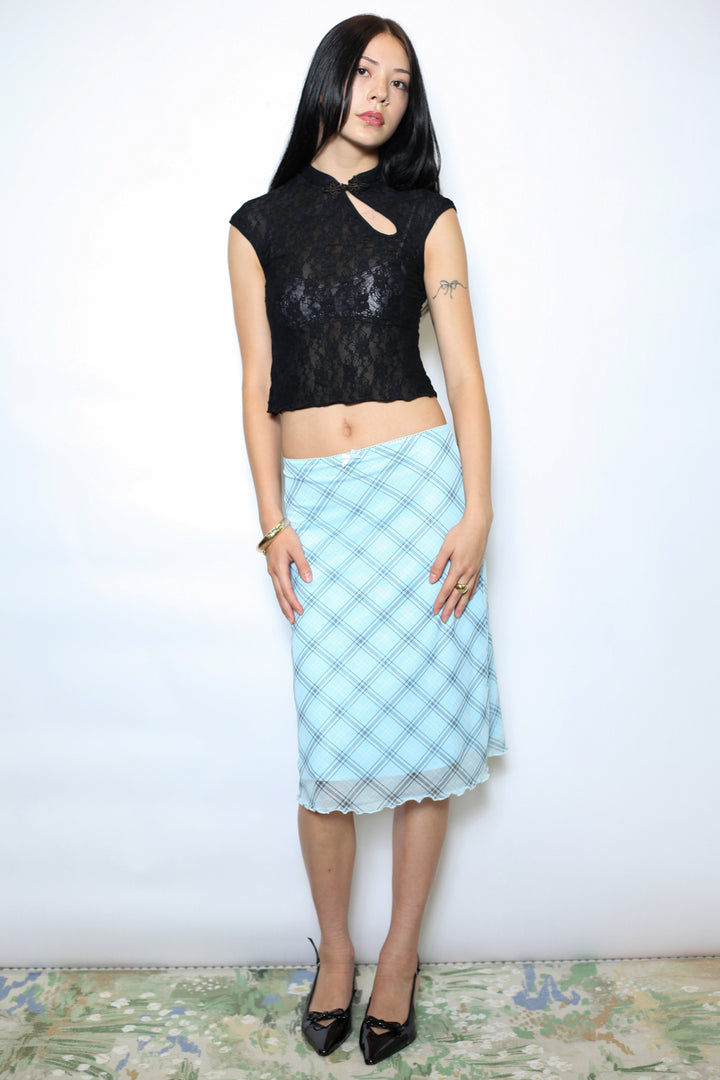 Cotton Lace Black Qipao Crop Top