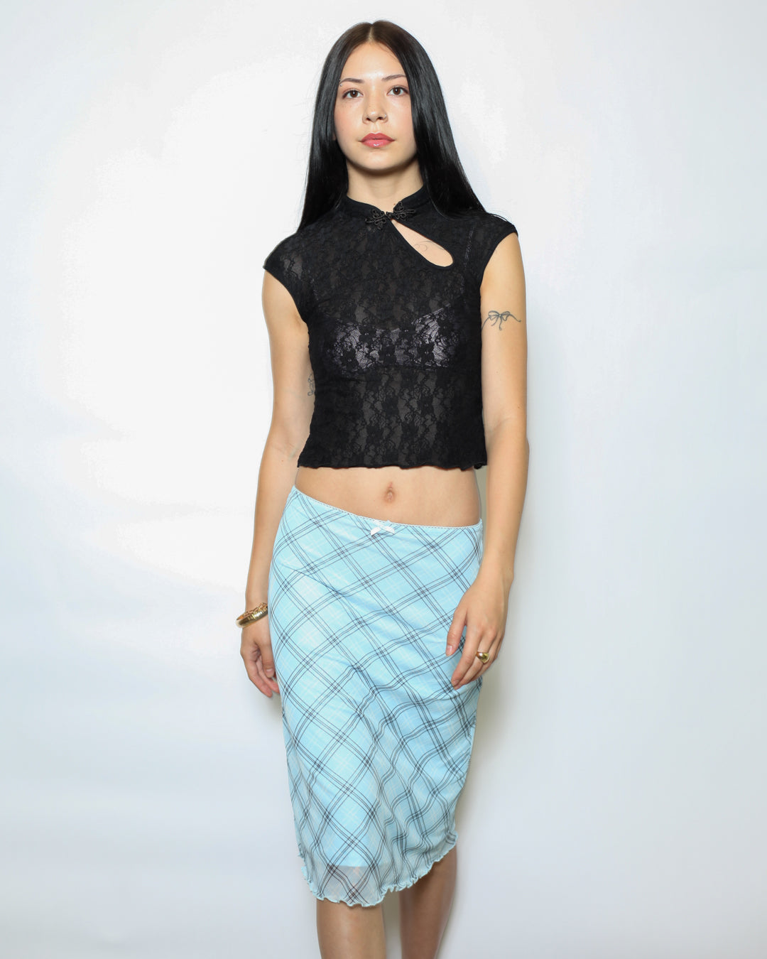 Cotton Lace Black Qipao Crop Top