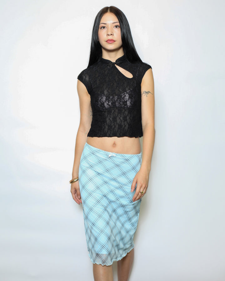 Cotton Lace Black Qipao Crop Top