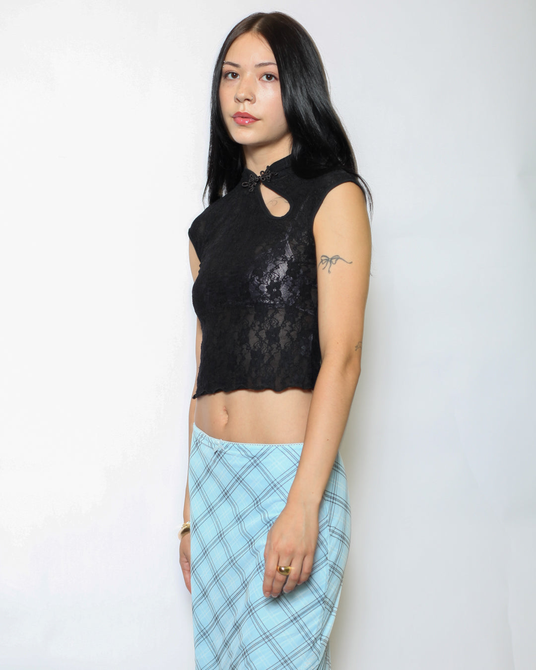 Cotton Lace Black Qipao Crop Top