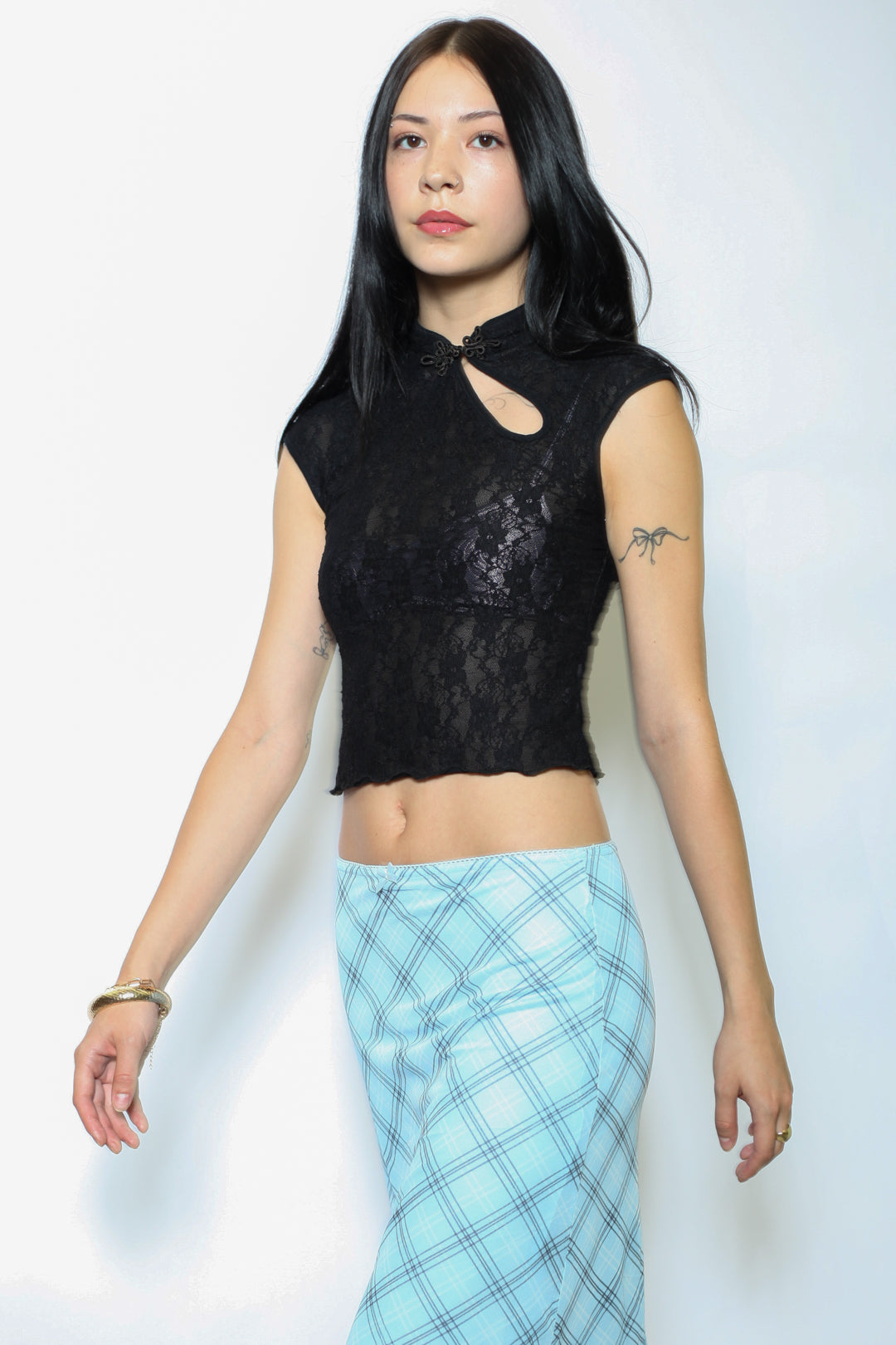 Cotton Lace Black Qipao Crop Top