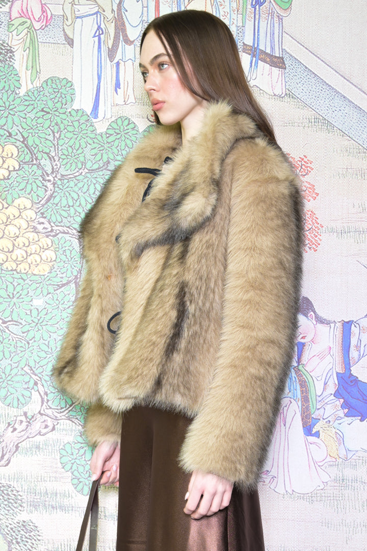 Heavy Wool Faux Fur Brown Jacket