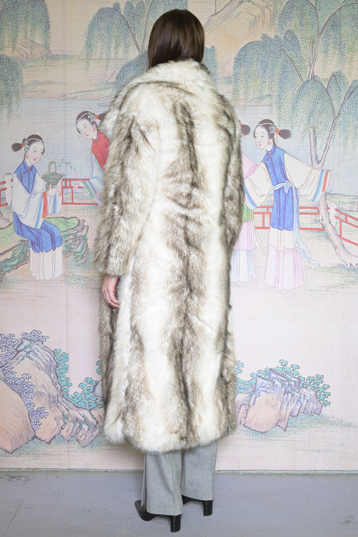 Heavy Wool Faux Fur White Long Coat