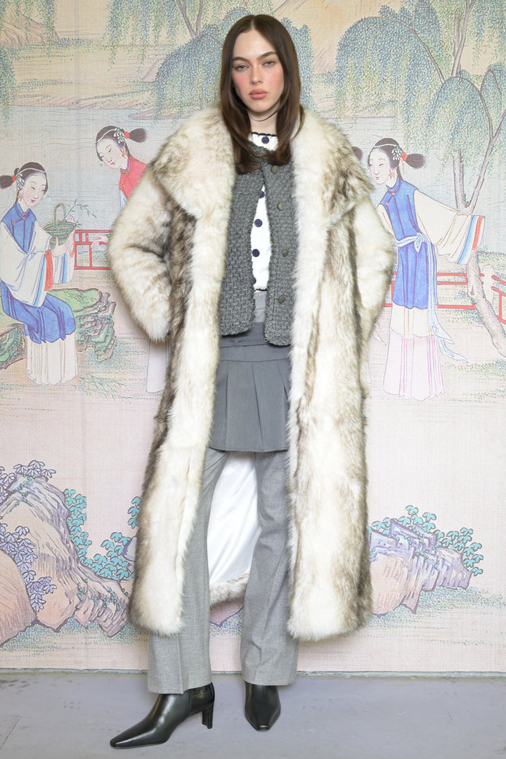 Heavy Wool Faux Fur White Long Coat