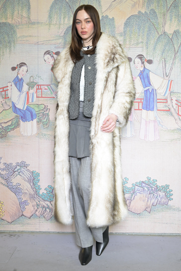 Heavy Wool Faux Fur White Long Coat